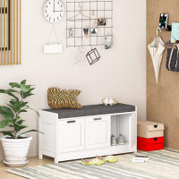 Latitude Run® Storage Bench With 2 Cabinets And 1 Drawer, Wooden Shoe Bench Entryway With Storage, Entry Way Home Organi