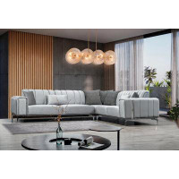Everly Quinn Osaka 118 in. W 3-Piece Soft Touch Velvet L-Shaped Sectional in Grey