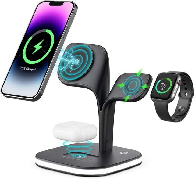 Magnetic Station 5 in 1 Faster Mag-Safe Wireless Charger for iPhone 14,13,12 Pro/MaX, Apple Watch in Cell Phone Accessories in City of Montréal