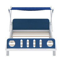 Youzi Wood Twin Size Car Bed With Ceiling Cloth,
