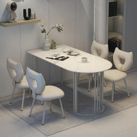 Orren Ellis 6 - Person White Half Oval Sintered Stone Tabletop Dining Table Set