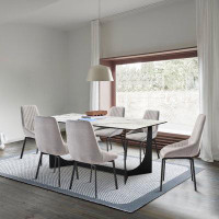 Orren Ellis Basilios 7 Piece Modern Trestle Dining Set with Grey Fabric Chairs