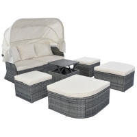 Latitude Run® Outdoor Patio Furniture Set Daybed Sunbed With Retractable Canopy Conversation Set Wicker Furniture