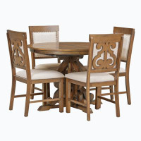 Red Barrel Studio 5-Piece Retro Functional Dining Set, 1 Extendable Table With A 16-Inch Leaf And 4 Upholstered Chairs F