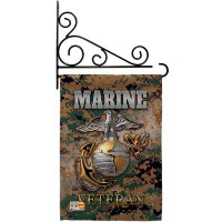 Breeze Decor US Marine Veteran - Impressions Decorative Metal Fansy Wall Bracket Garden Flag Set GS108424-BO-03