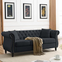 Alcott Hill Chesterfield Sofa Velvet for Living Room, 3 Seater Sofa Tufted Couch