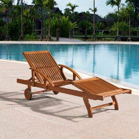 Alaterre Caspian 79" Wide Eucalyptus Wood Outdoor Lounge Chair with Arms And Adjustable Leg Rest