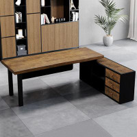 Fit and Touch 55.12" Nut-brown+Black L Shape Solid Wood+Iron desks