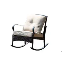 Lux Comfort 34x 25 x 33_25" X 33" X 34" Black Steel Patio Rocking Chair With Beige Cushions