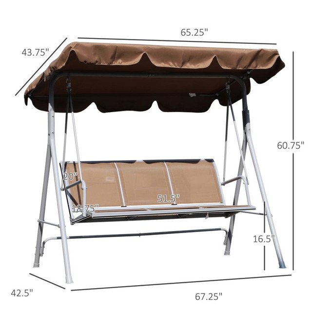 Swing Bench 67.25" x 42.5" x 60.75" Brown in Patio & Garden Furniture - Image 3