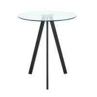 George Oliver **modern Round Glass Dining Table With Clear Tempered Glass Top - Black Metal Legs - Kitchen And Bar Table
