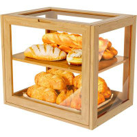 Prep & Savour Bamboo HD Clear Bread Box With Removable Tray Suitable For Baguettes, Large Acrylic Bread Storage Bin For