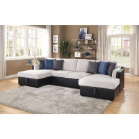ColourTree Suzurill Beige & Black Sleeper & Storage Sectional Sofa