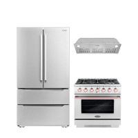 Cosmo Cosmo 3 Piece Kitchen Appliance Package with French Door Refrigerator , 36'' Gas Freestanding Range , and Insert R