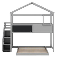 Harper Orchard Twin Over Full House Bunk Bed With Storage Staircase And Blackboard
