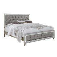 Rosdorf Park Silver Champagne Tone King Bed Padded Headboard Padded Footboard Mirror Trim Accents