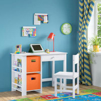 RiverRidge Home Kids Desk and Chair Set with Cubbies and Bookracks – White