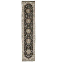 ADMINRUGS Floral Hand-Knotted Wool Black/Cream/Ivory Area Rug