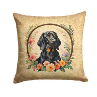 East Urban Home Black and Tan Coonhound and Flowers Fabric Decorative Pillow