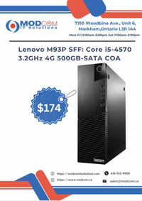 Lenovo ThinkCentre M93P SFF Desktop Computer: Core i5-4570 3.2GHz 4G 500GB-SATA COA PC Off Lease For Sale!!