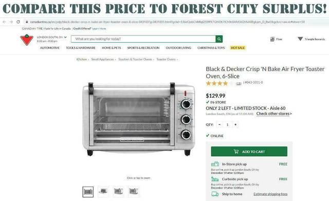 Black And Decker® Crisp N' Bake Air Fryer Toaster Oven -- big box price $129 -- our price $69.95 in Other - Image 2