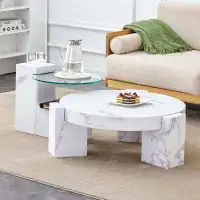 Brayden Studio Breiden Marble Textured Coffee Table with a Side Table
