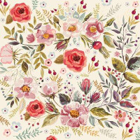 Rosalind Wheeler Southwell Removable Vintage Berries Flowers 10' L x 120" W Peel and Stick Wallpaper Roll