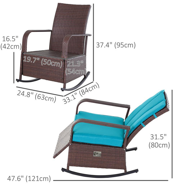 Rocking Recliner 24.8" x 33.1" x 37.4" Turquoise in Patio & Garden Furniture - Image 3