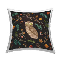 East Urban Home Brown Owl Various Autumn Botanicals Plants Printed Throw Pillow Design By Ziwei Li