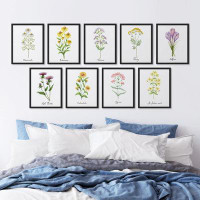 SIGNLEADER Green Watercolor Plant Variety Nature Wildernesss Modern Art Chic Colourful Framed On Paper 9 Pieces Print