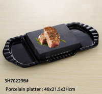 Clearance ! Black Hot Lava Rock Cooking Steak Stone Rock Grill Stone Baker Tray ceramic BBQ#022105