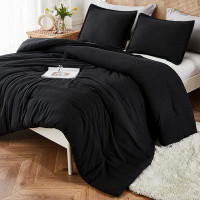 Latitude Run® Black Cotton Quilt California Queen Size, 3-Piece Bohemian Lightweight Solid Bedding Set And Collection, F