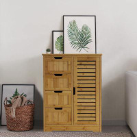 Loon Peak Small Storage Cabinet Bamboo With 4 Drawers And 1 Cupboard, Freestanding Compact Floor Towel Cabinet Bamboo Fo