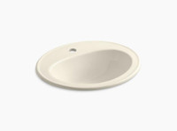 Kohler Pennington® Drop-in bathroom sink with single faucet hole in Almond ( has a 2nd hole for soap Dispenser )
