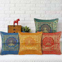 Rosdorf Park Pillow Covers Cases Square Ethnic Hand Embroidery Print Decorative Silk Cushion Cover For Sofa Bedroom Car