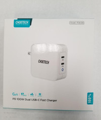 Choetech PD 100W Dual USB-C Fast Charger for USB-C enabled devices with Power Delivery - New