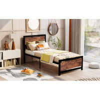 17 Stories Searra Bed, Metal Bed Frame with Headboard
