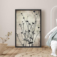 SIGNLEADER Dark Plants Profile Framed Canvas Print Wall Art Dark Flowers Bloom On Long Stems Floral Wilderness