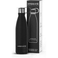 Hydrate Bottles Super Insulated Stainless Steel Water Bottle - 500Ml - Carbon Black - Bpa Free Metal Water Bottle, Drink
