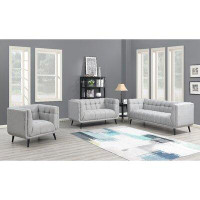 Corrigan Studio Modern Mid-Century 3-Piece Button Tufted Upholstered Living Room Sofa Set, Sofa Loveseat & Chair, Grey
