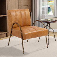 17 Stories 27.5'' Wide Genuine Leather Upholstered Accent Chair Upholstered Living Room Chair