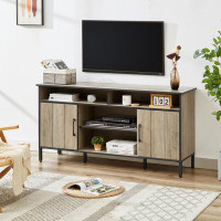 17 Stories Versatile TV Stand for TVs Up to 65-Inch: Open Shelving, Two Storage Cabinets, and Six Support Legs