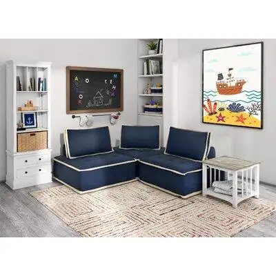 Sunset Trading Sunset Trading Pixie 3 Piece Sofa Sectional | Modular Couch | Navy Blue And Cream Fabric