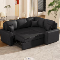 Ebern Designs 87.4"Sectional Sleeper Sofa with USB Charging Port and Plug Outlet,Pull-Out Sofa Bed with 3 Pillows