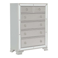 Rosdorf Park Modern Traditional Style 1Pc Bedroom Chest Of Drawers Embossed Textural Fronts Silver Finish 54" H x 39.25"