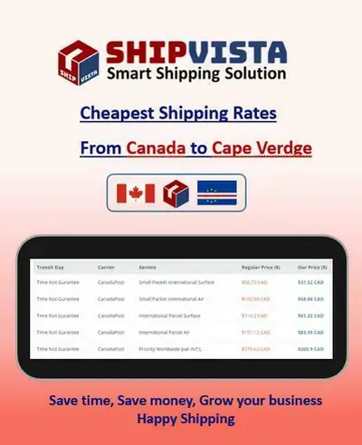ShipVista provides the cheapest shipping rates from Canada to Cape Verdge. Whether you are an indivi...