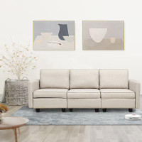 Ebern Designs Vaios 92'' Linen Square Arm Modular Sectional Sofa