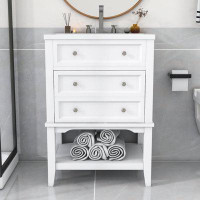 Winston Porter Wood Bathroom Vanity With Sink, Drawer and Shelf