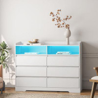 Wrought Studio 6 Drawer Dresser, White Dresser for Bedroom with LED Lights, Modern Dressers & Chests of Drawers