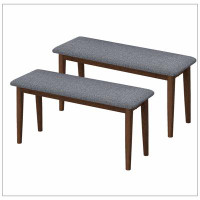 Winston Porter 2PCS Upholstered Benches Retro Upholstered Bench Solid Rubber Wood For Kitchen Dining Room